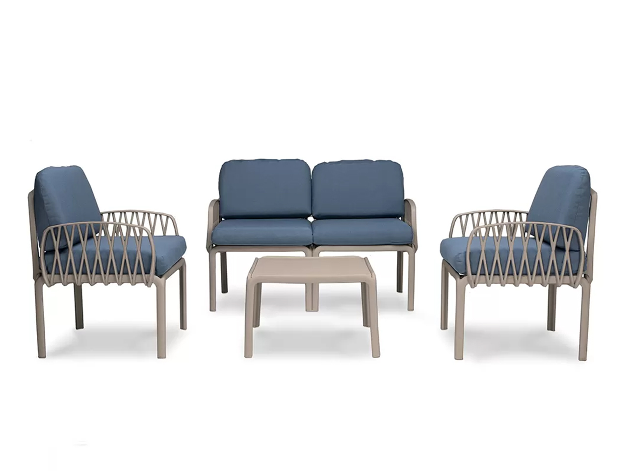 SET PORTOFINO 4POSTI JUTA C/CUSCINI BLU