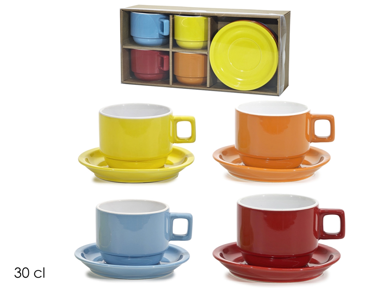 TAZZE 30CL C/PIATTINO 4PZ COL.ASS. 416075