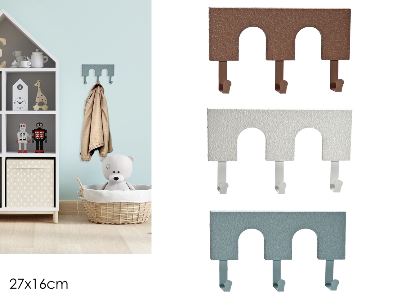 APPENDIABITI DA MURO 3POSTI 27X16CM 3ASS. 522166 APPENDIABITI DA MURO 3POSTI 27X16CM 3ASS. 522166