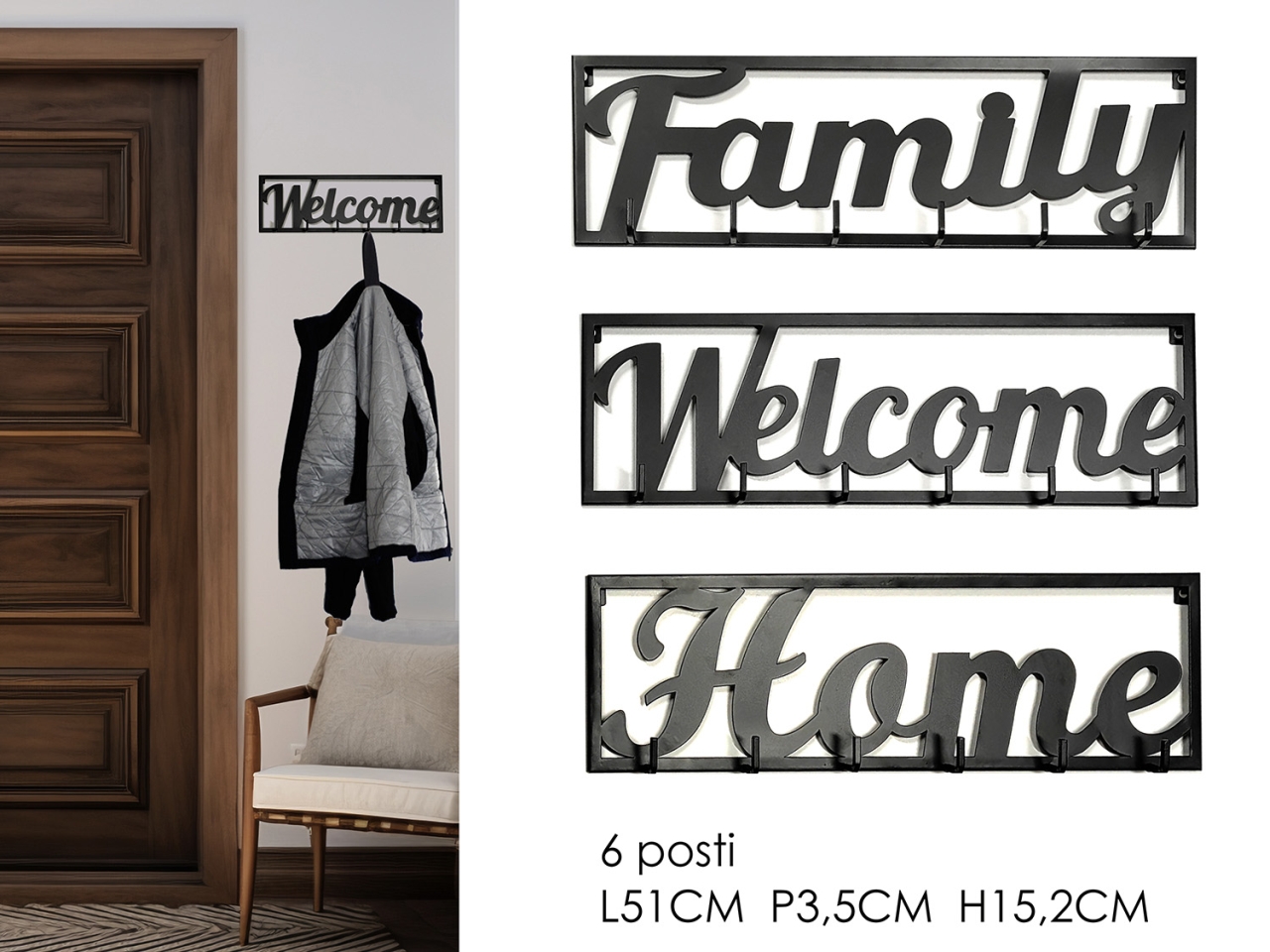 APPENDIABITI DA MURO 6 POSTI 3ASS. NERO 637701 APPENDIABITI DA MURO 6 POSTI 3ASS. NERO 637701