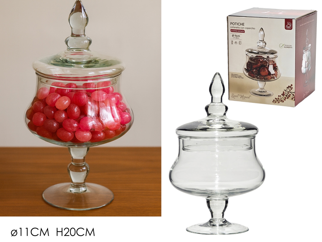 POTICHE VETRO C/COPERCHIO D.11XH20CM 699819 POTICHE VETRO C/COPERCHIO D.11XH20CM 699819