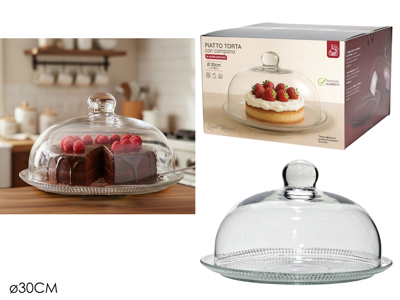 PORTATORTA VETRO C/COPERCHIO D.30CM 699822 PORTATORTA VETRO C/COPERCHIO D.30CM 699822