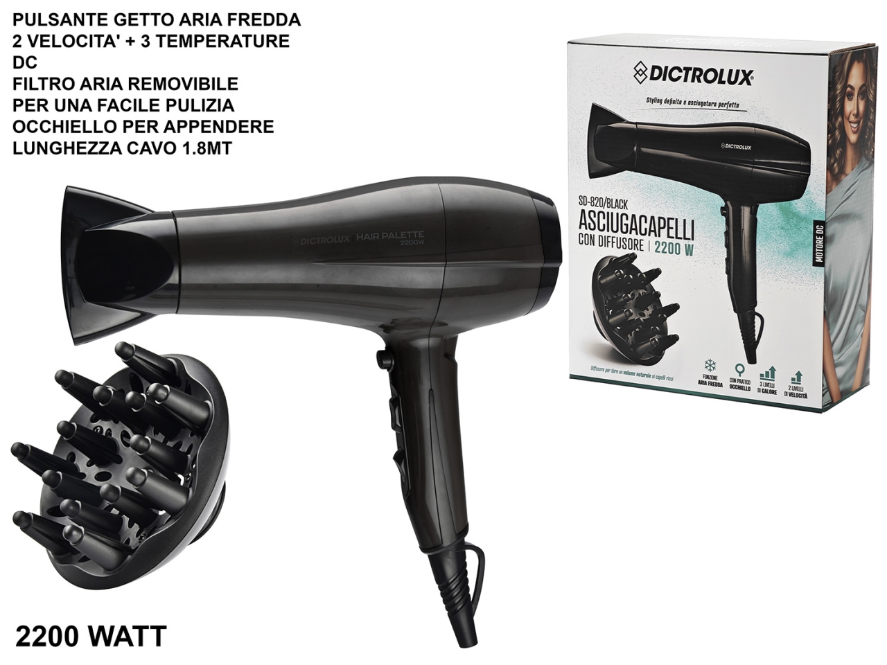 PHON C/DIFFUSORE 2200W NERO 881606