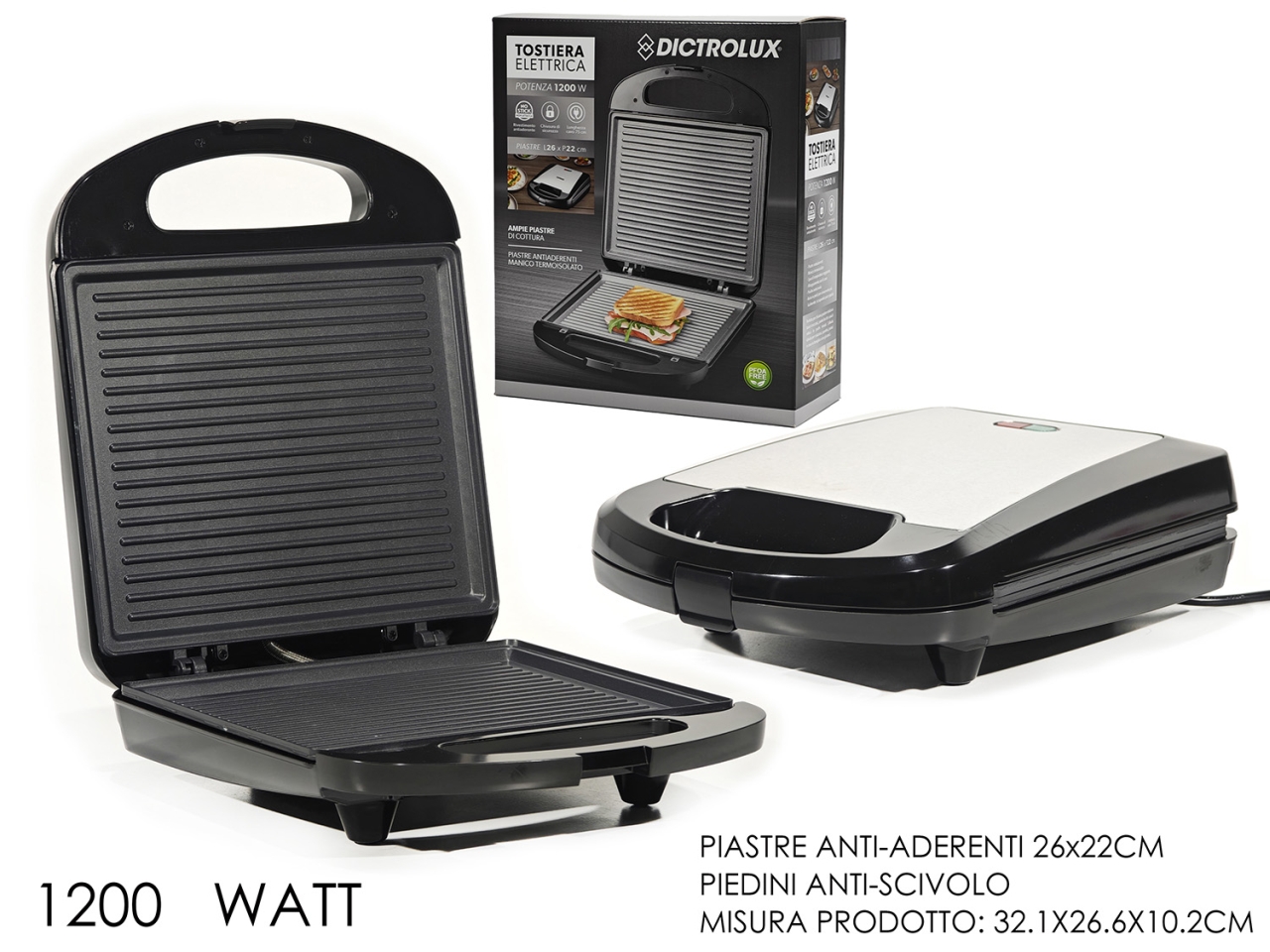 TOSTIERA 1200W NERA/ACCIAIO 887904