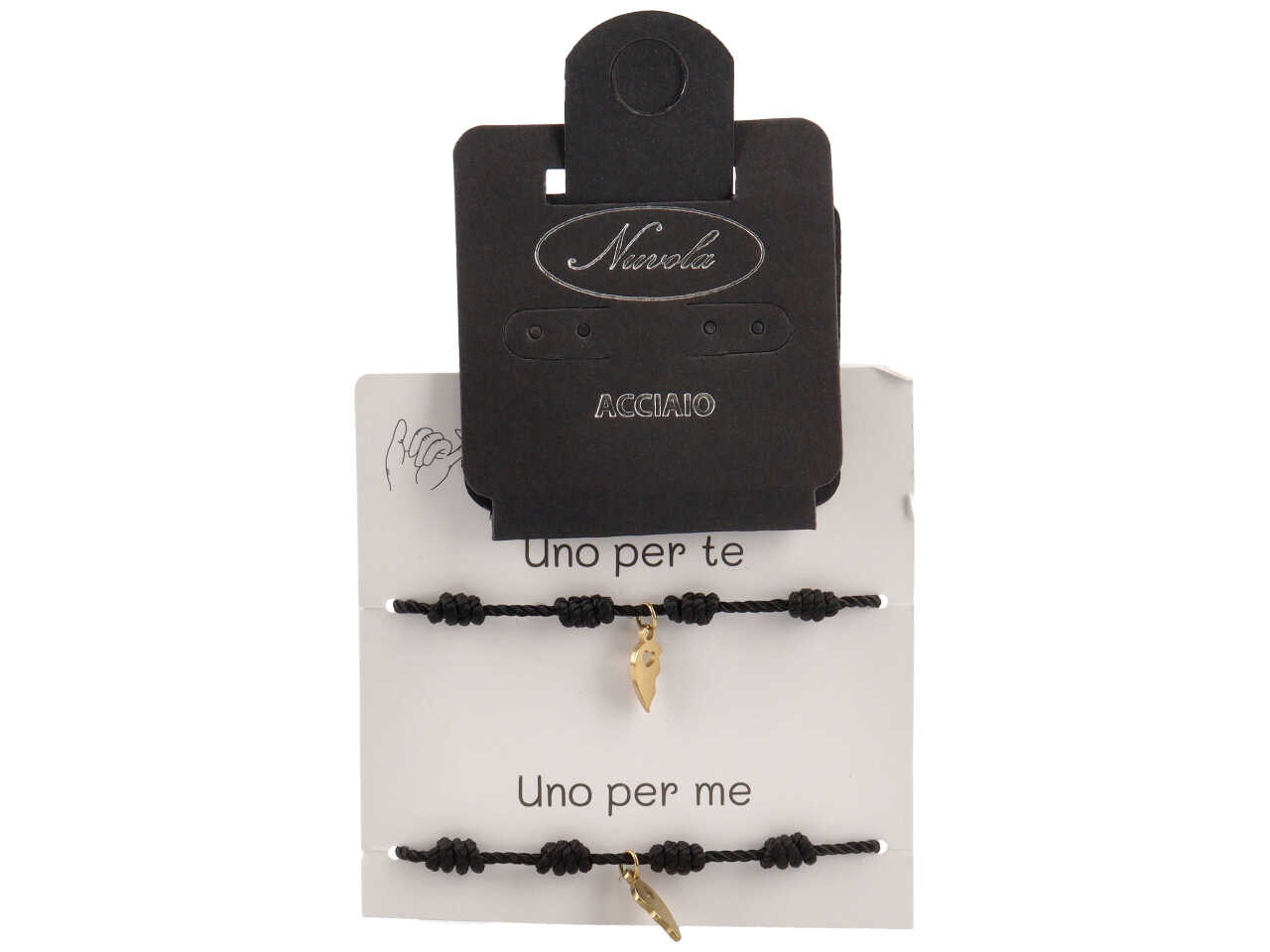 SET 2 BRACCIALI NERI CUORE 1 PER TE 1 PER ME ORO SET 2 BRACCIALI NERI CUORE 1 PER TE 1 PER ME ORO