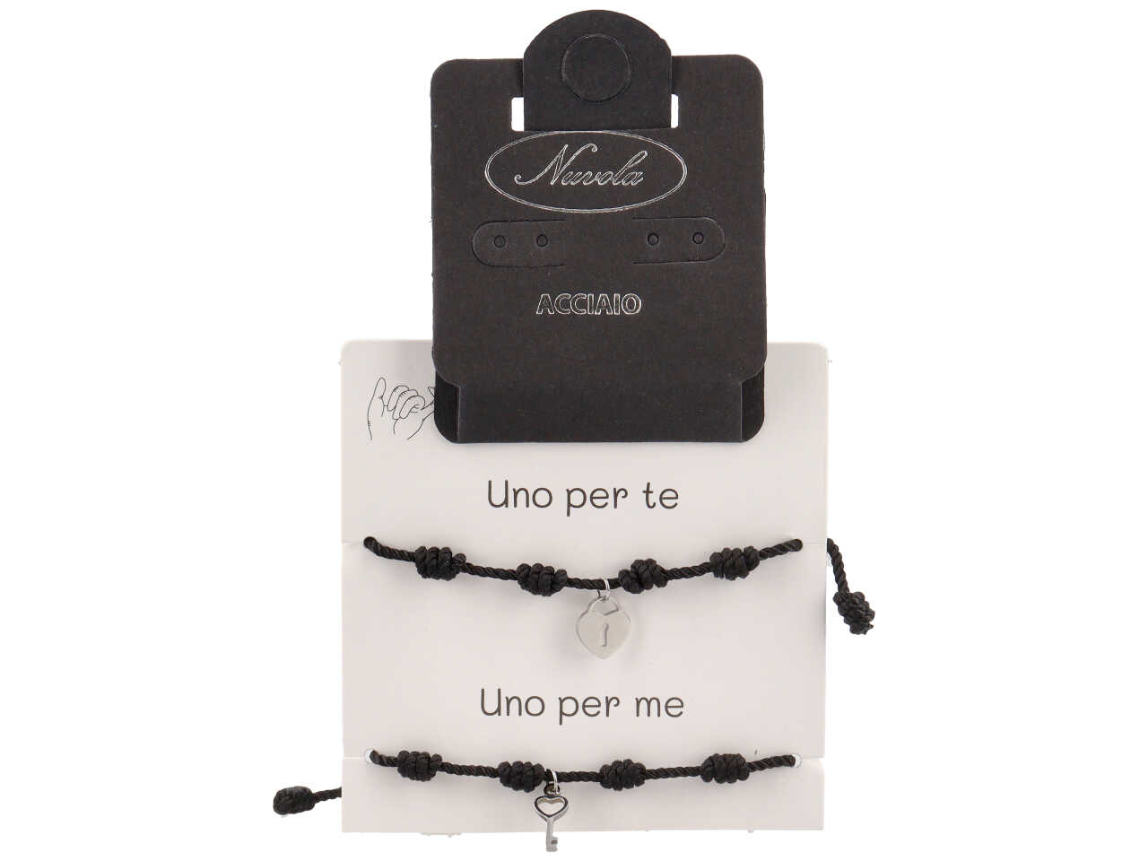 SET 2 BRACCIALI NERI CUORE/CHIA. 1 PER TE 1 PER ME SET 2 BRACCIALI NERI CUORE/CHIA. 1 PER TE 1 PER ME
