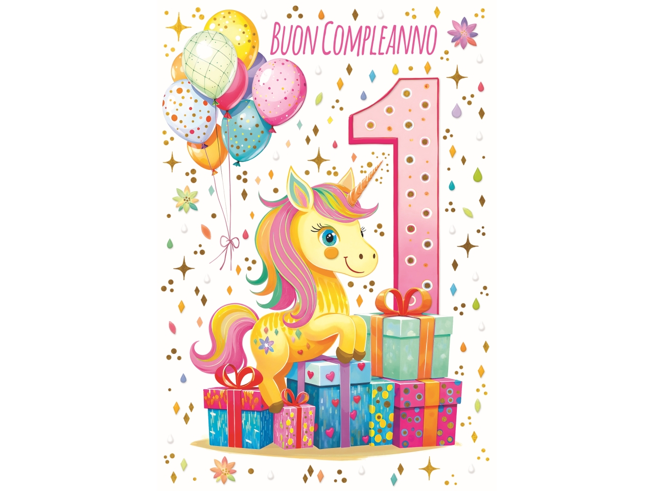 BIGLIETTO COMPLEANNO 1ANNO UNICORNO FA00237BC/D