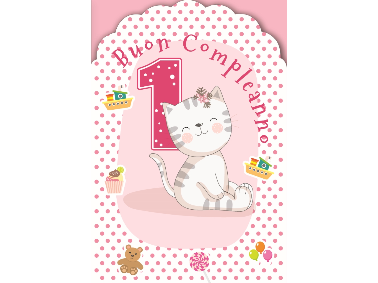 BIGLIETTO COMPLEANNO 1ANNO ROSA FA00231BC/B