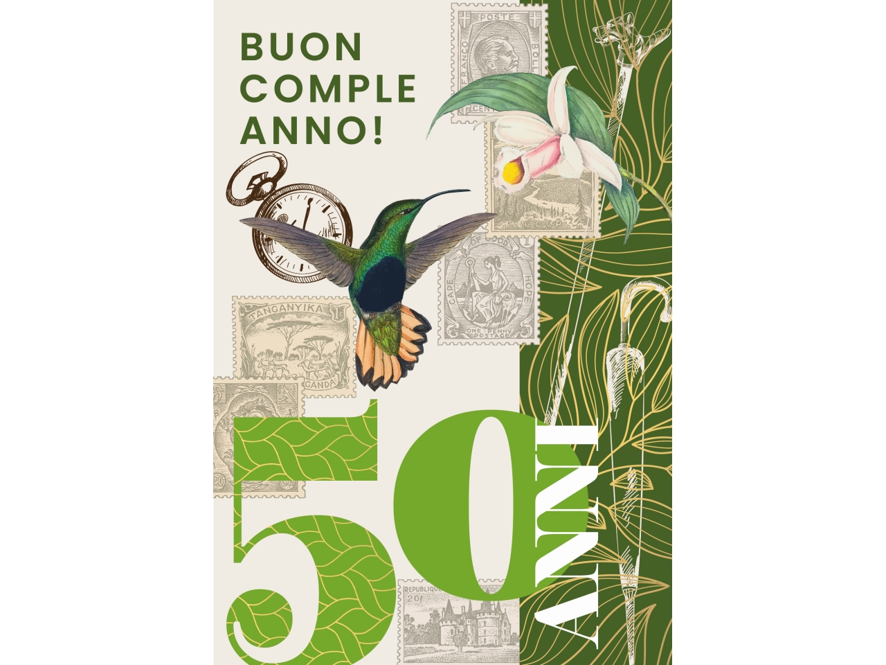 BIGLIETTO COMPLEANNO 50 ANNI VERDE FA00245BC/A