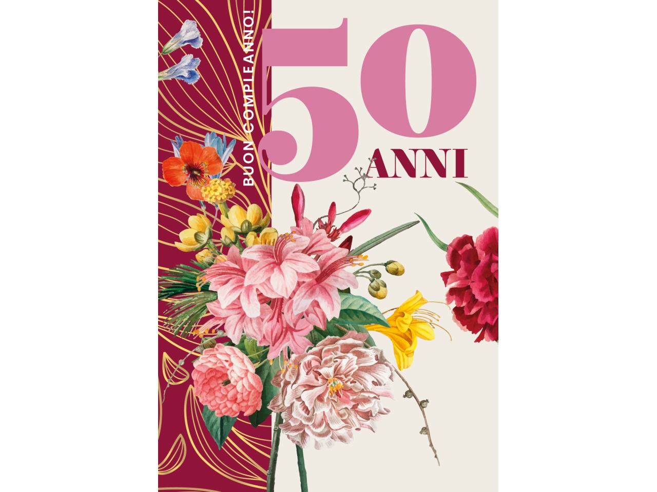 BIGLIETTO COMPLEANNO 50 ANNI ROSA FA00245BC/D