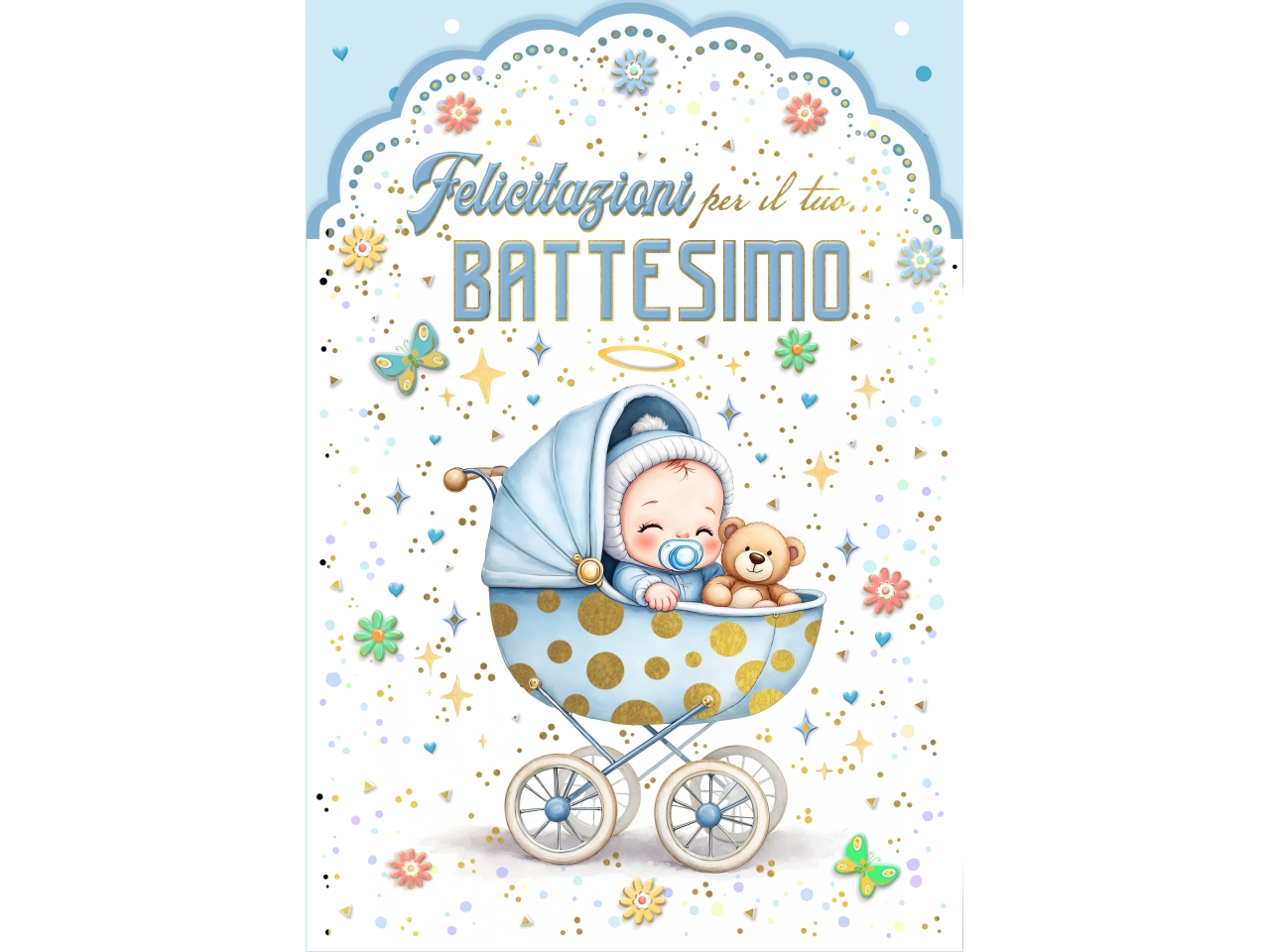 BIGLIETTO BATTESIMO CARROZZINA AZZURR FE10209FB/A BIGLIETTO BATTESIMO CARROZZINA AZZURR FE10209FB/A