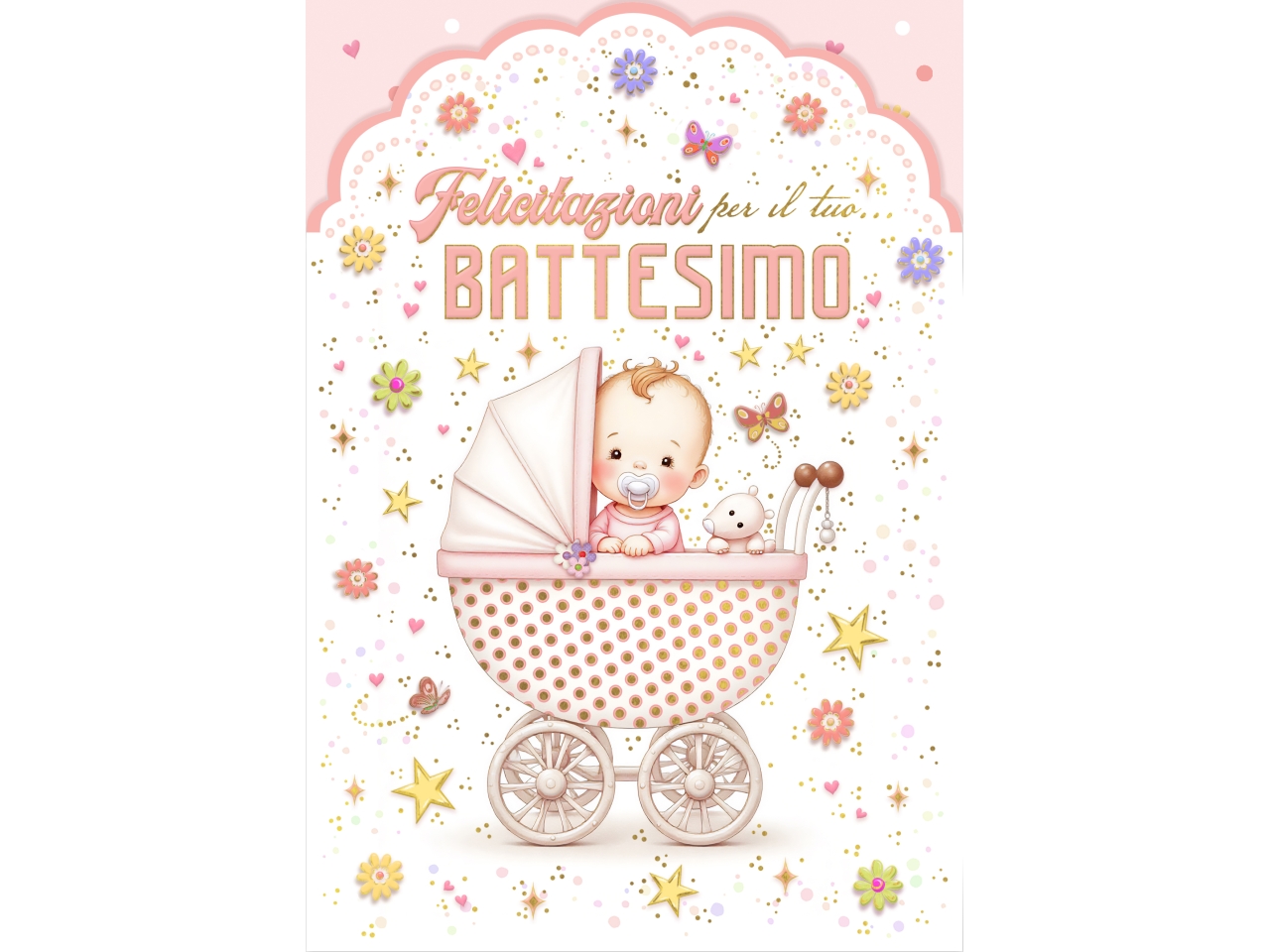 BIGLIETTO BATTESIMO CARROZZINA ROSA FE10209FB/B BIGLIETTO BATTESIMO CARROZZINA ROSA FE10209FB/B