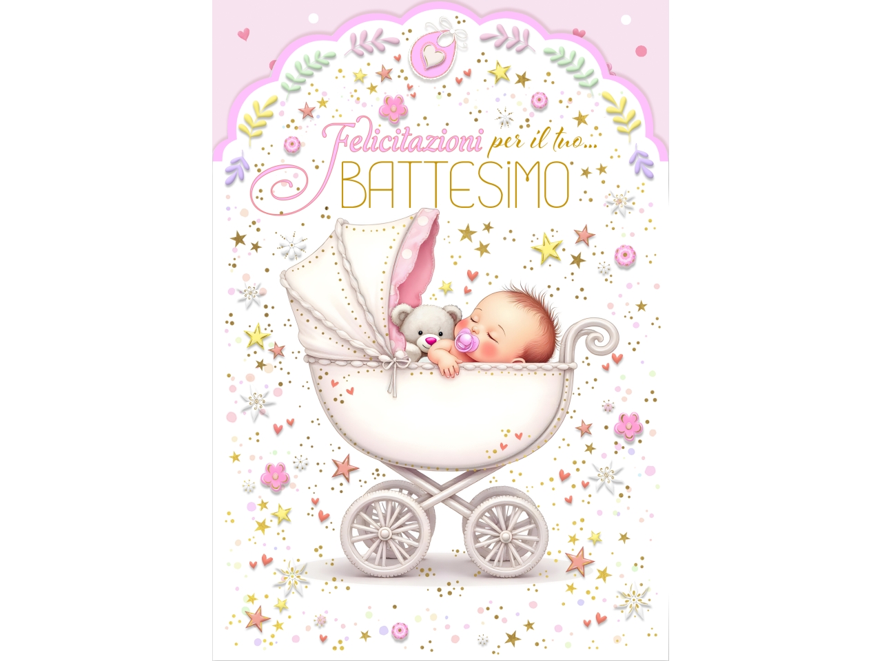BIGLIETTO BATTESIMO CARROZZINA ROSA FE10209FB/D BIGLIETTO BATTESIMO CARROZZINA ROSA FE10209FB/D