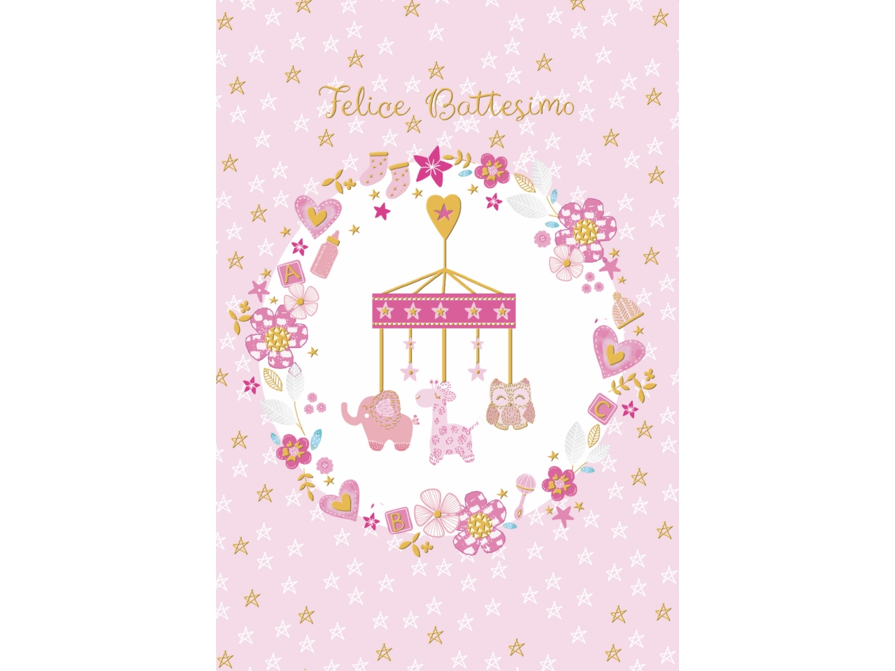 BIGLIETTO BATTESIMO ROSA FE10227FB/B BIGLIETTO BATTESIMO ROSA FE10227FB/B