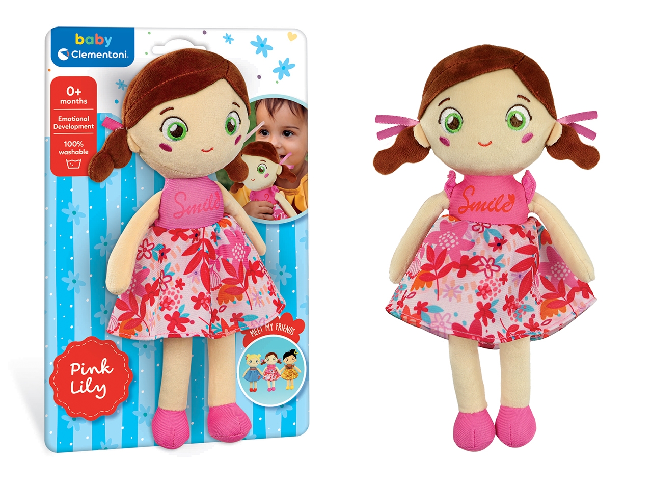 BABY CLEMENTONI PLUSH SOFT DOLL PINK LILY 17603.8