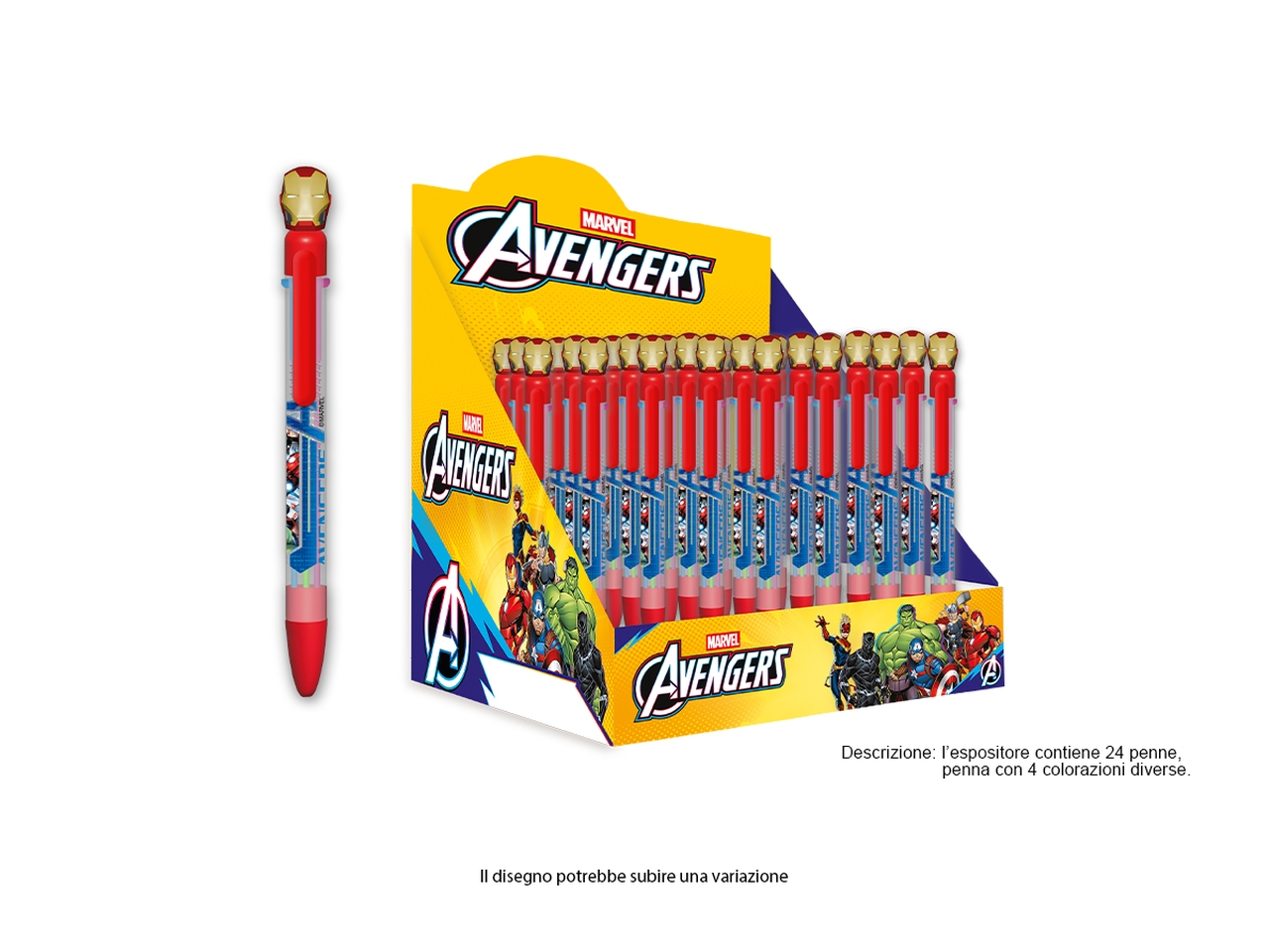 AVENGERS PENNA 4 COLORI CON TOPPER IN GOMMA AV1219 AVENGERS PENNA 4 COLORI CON TOPPER IN GOMMA AV1219
