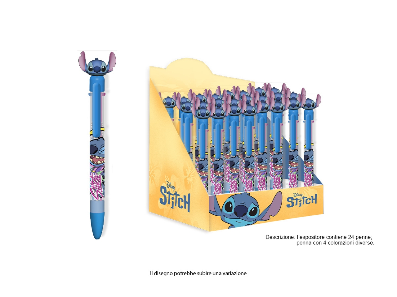 STITCH PENNA 4 COLORI CON TOPPER IN GOMMA LST1219