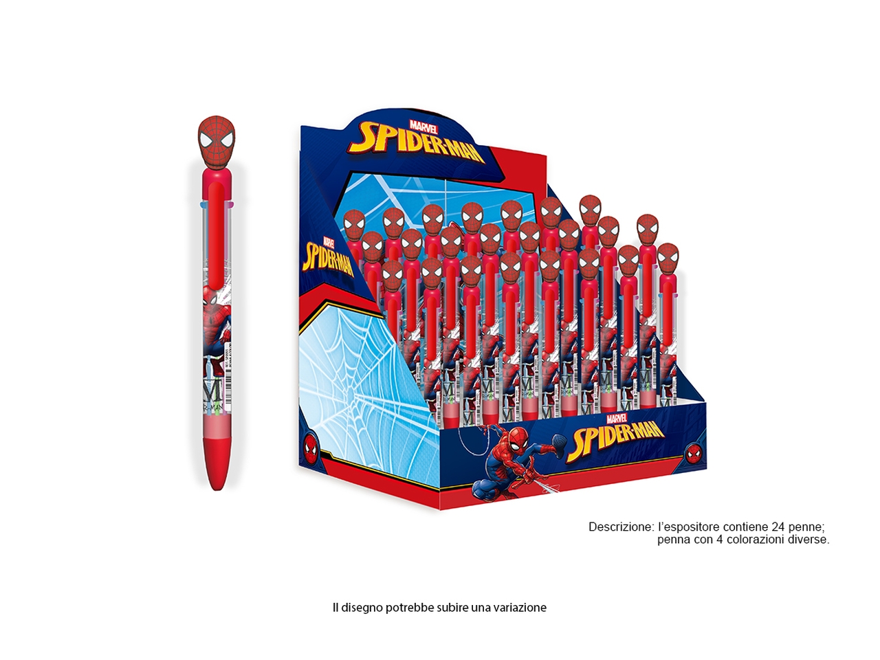SPIDERMAN PENNA 4COLORI CON TOPPER IN GOMMA SP1219