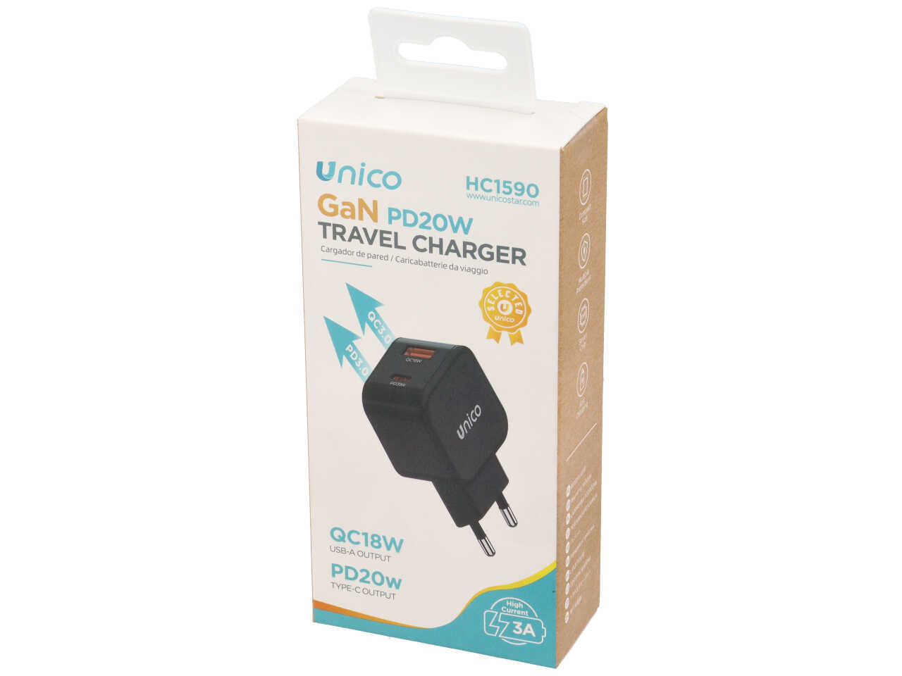 CARICATORE VIAGGIO 2 PORTE TYPE-C PD20W USB-A NERO