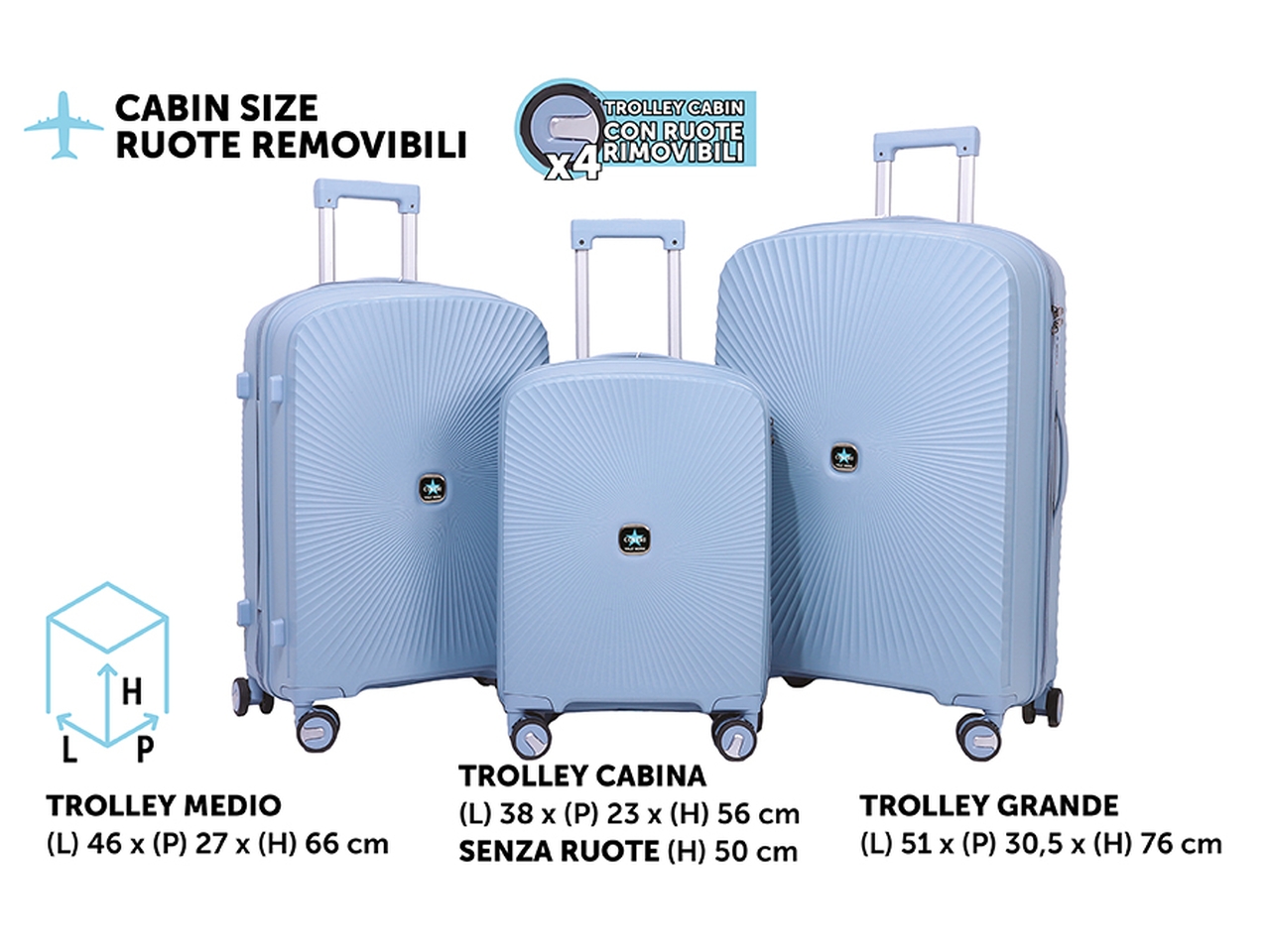 TROLLEY FLY H.56/66/76CM POLVERE SET 3 PZ 7071012