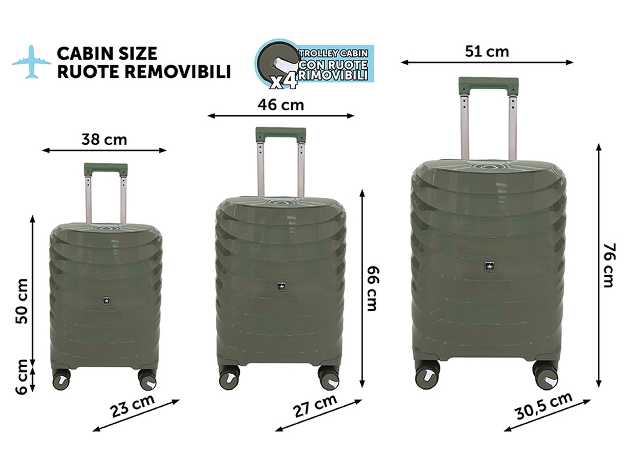 TROLLEY LIBERTY H.56/66/76CM VERDE SET 3PZ 7071005