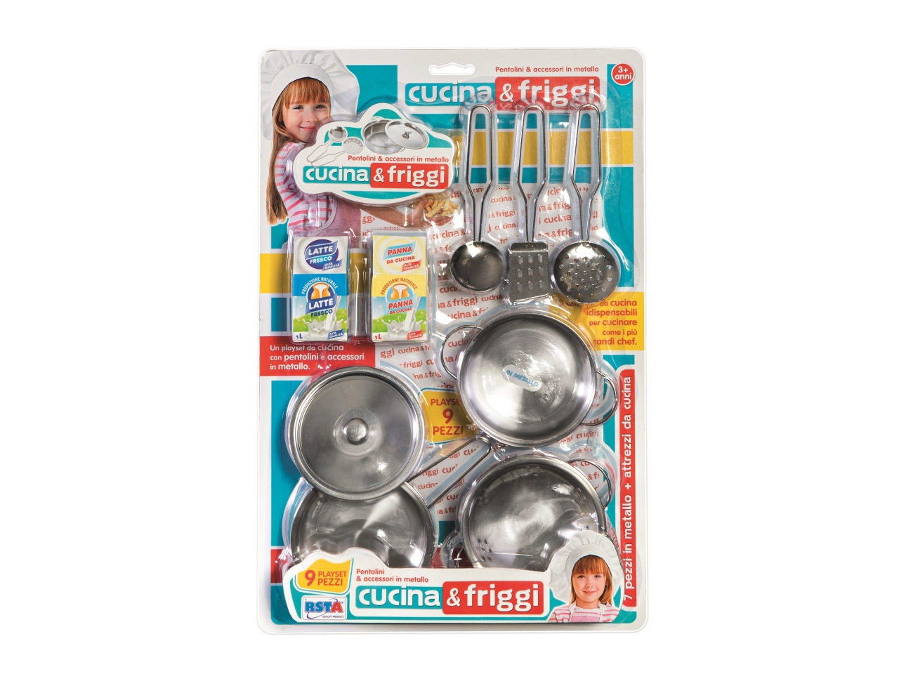 CUCINA CON PENTOLINI METALLO E ATTREZZI 9PZ 11006 CUCINA CON PENTOLINI METALLO E ATTREZZI 9PZ 11006