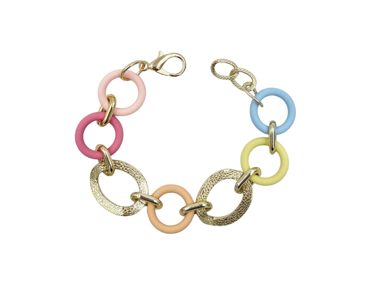 BRACCIALE CATENA E INSERTI ANELLI MULTICOLOR BRACCIALE CATENA E INSERTI ANELLI MULTICOLOR