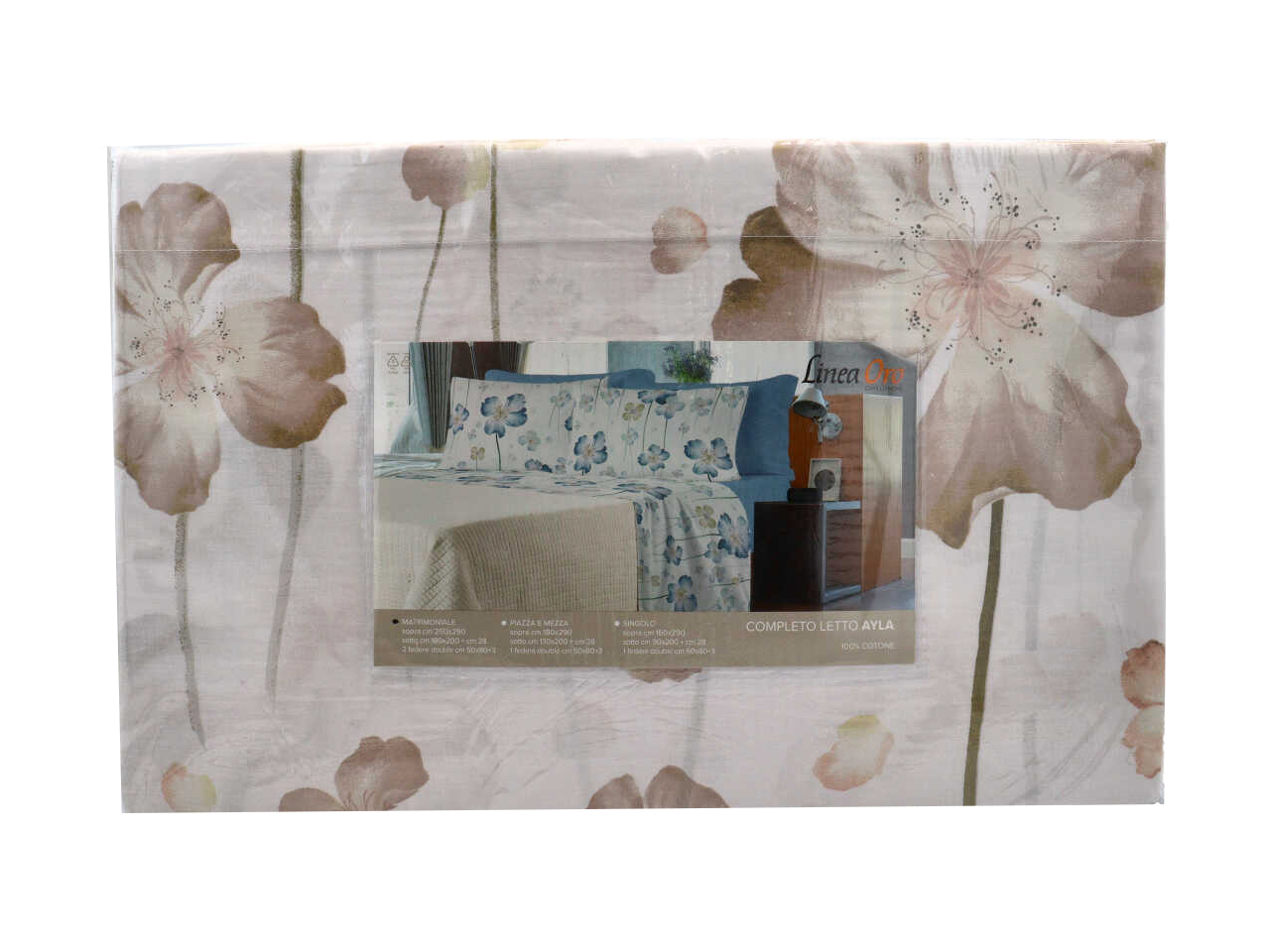 AYLA COMPLETO LETTO COTONE STAMP.2P TORTORA LN1769