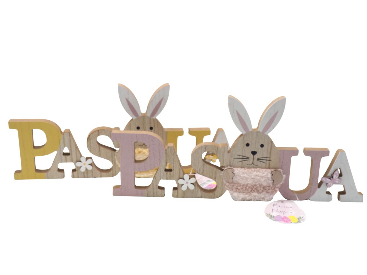 SCRITTA PASQUA LEGNO CON CONIGLI H.17X39X2CM ASS SCRITTA PASQUA LEGNO CON CONIGLI H.17X39X2CM ASS