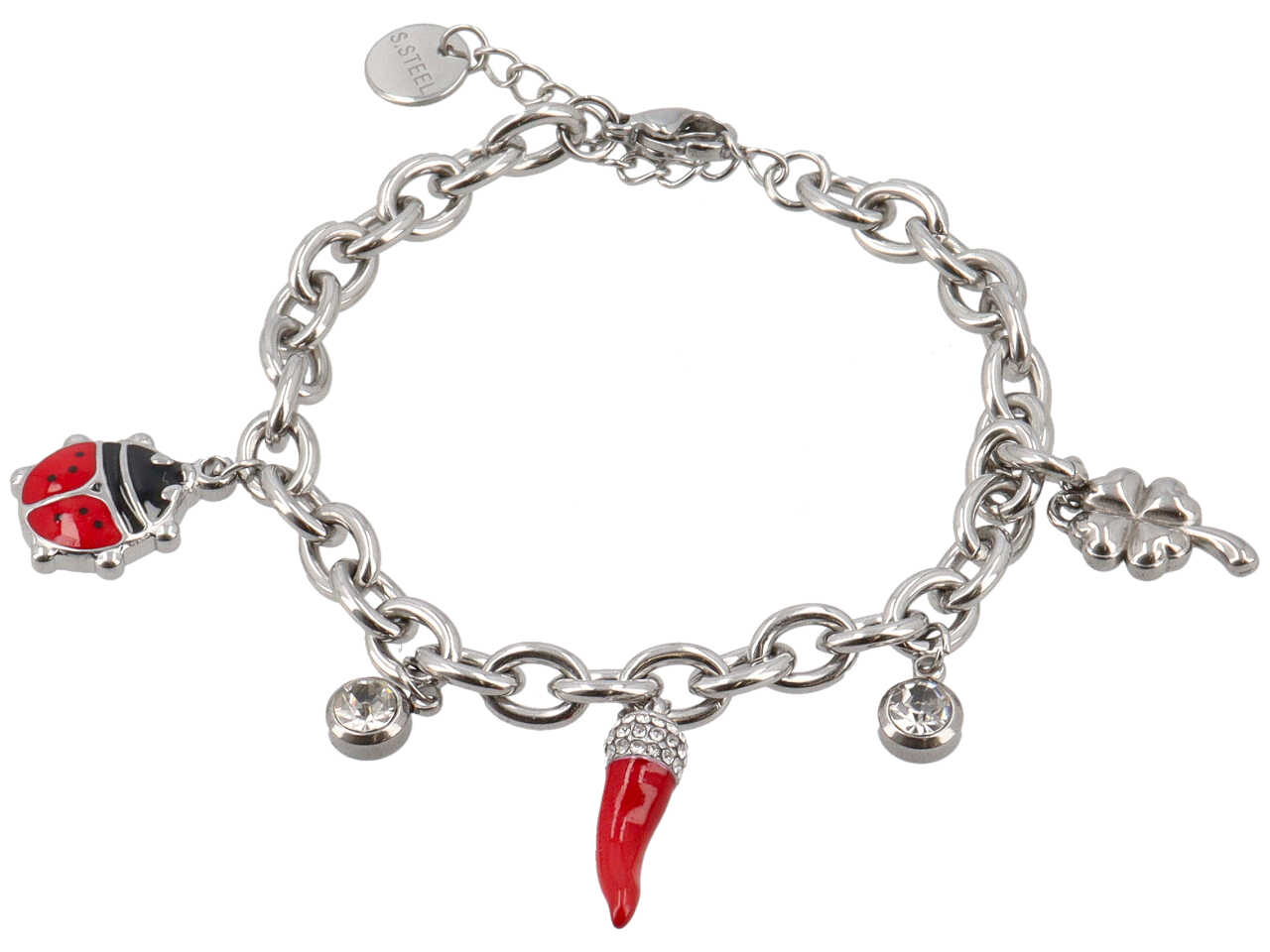 BRACCIALE COCCINELLA CORNO ZIRCONI E QUADRIFOGLIO BRACCIALE COCCINELLA CORNO ZIRCONI E QUADRIFOGLIO