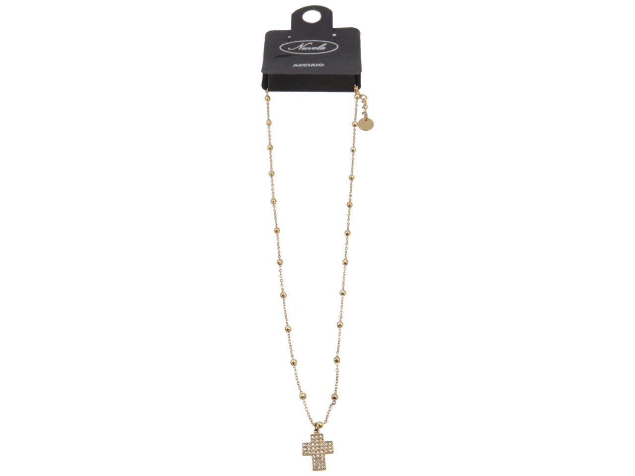 COLLANA SFERE ALTERNATE CROCE 3F ZIRCONI ORO COLLANA SFERE ALTERNATE CROCE 3F ZIRCONI ORO