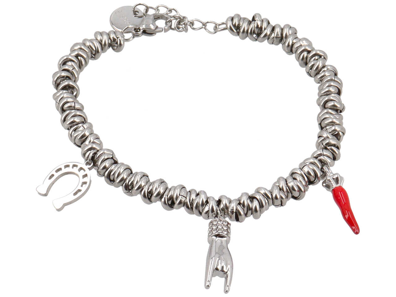 BRACCIALE ANELLI INTRECC. CORNO MANO ZIRC. E FERRO BRACCIALE ANELLI INTRECC. CORNO MANO ZIRC. E FERRO