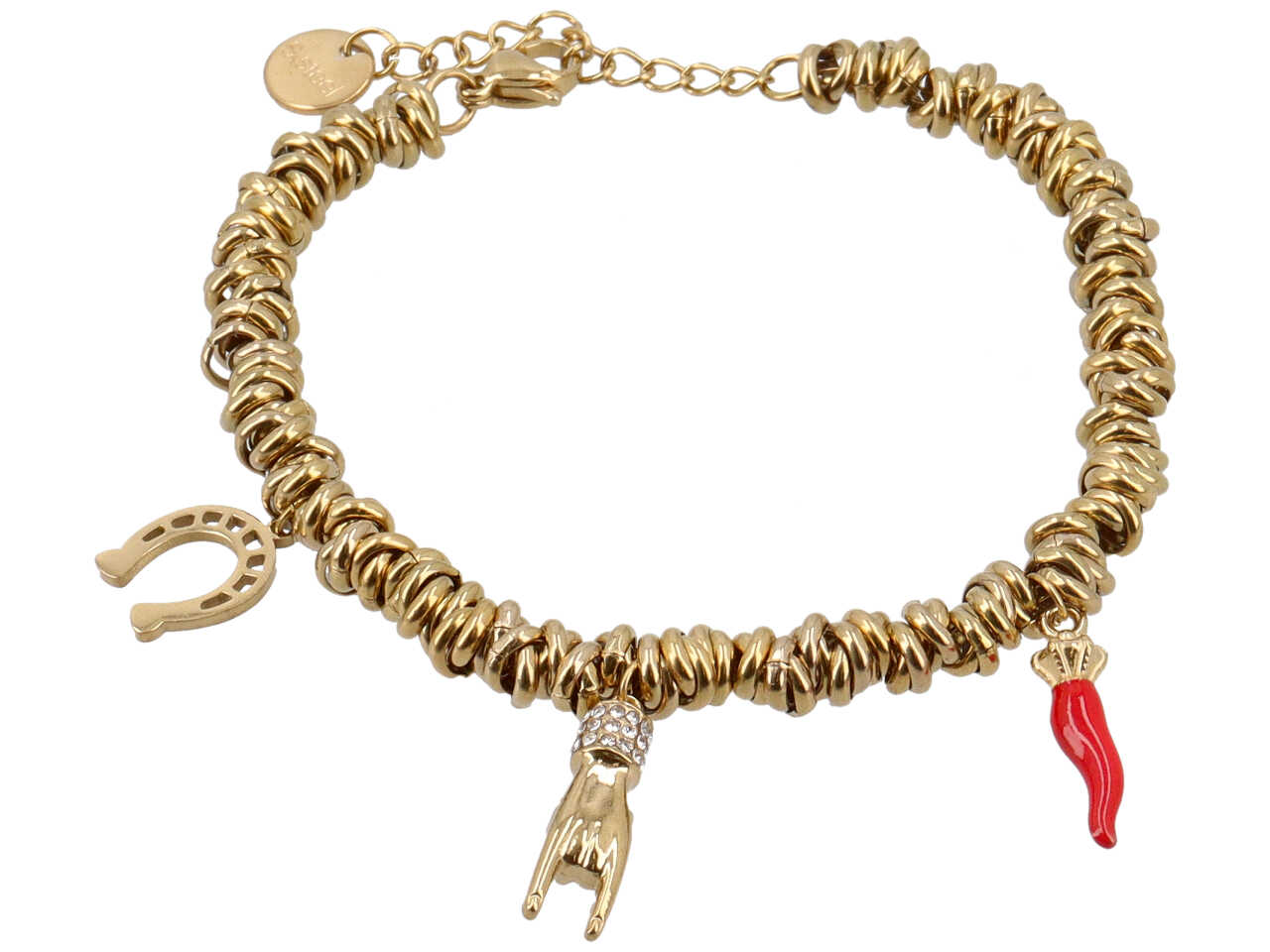 BRACCIALE ANELLI INTRE.CORNO MANO ZIRC.E FERRO ORO BRACCIALE ANELLI INTRE.CORNO MANO ZIRC.E FERRO ORO