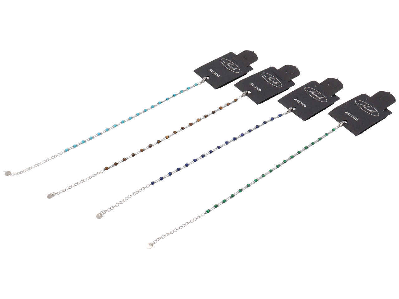 BRACCIALE CILINDRI ACCIAIO E SFERE 4MM COLORI ASS