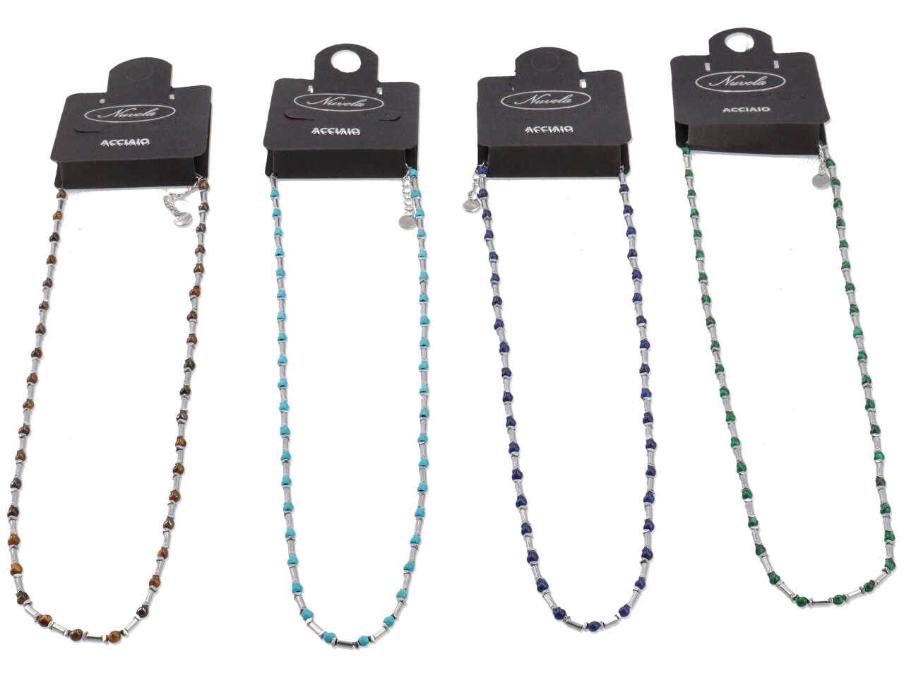 COLLANA CILINDRI ACCIAIO E SFERE COLOR 4MM