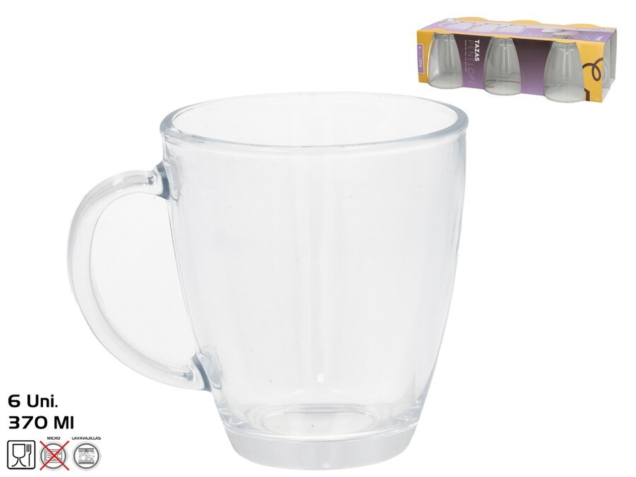 TAZZE IN VETRO PENELOPE 370ML SET DA 6 TAZZE