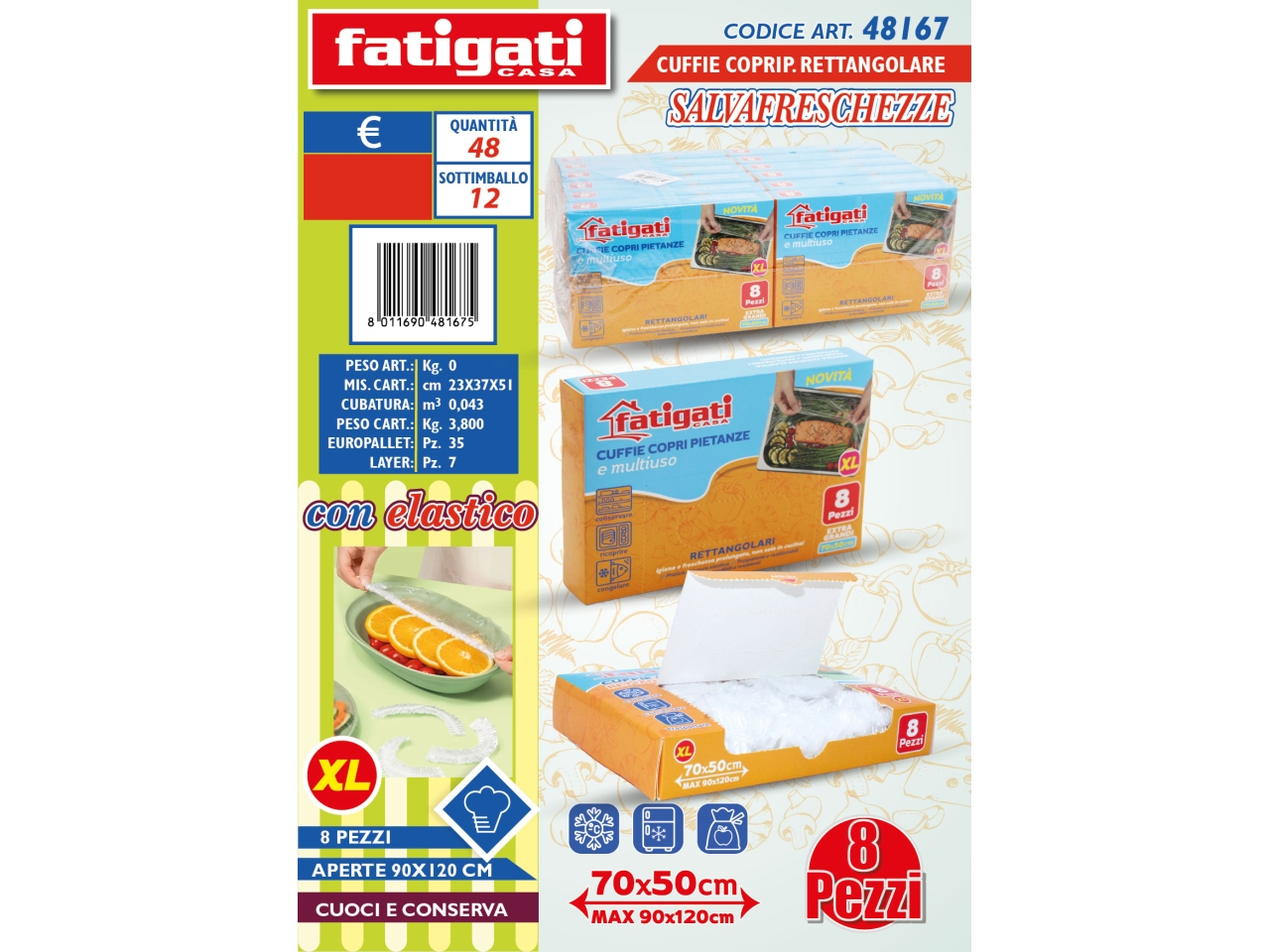 CUFFIE COPRI PIETANZE CON ELASTICO TRASP.8PZ 48167