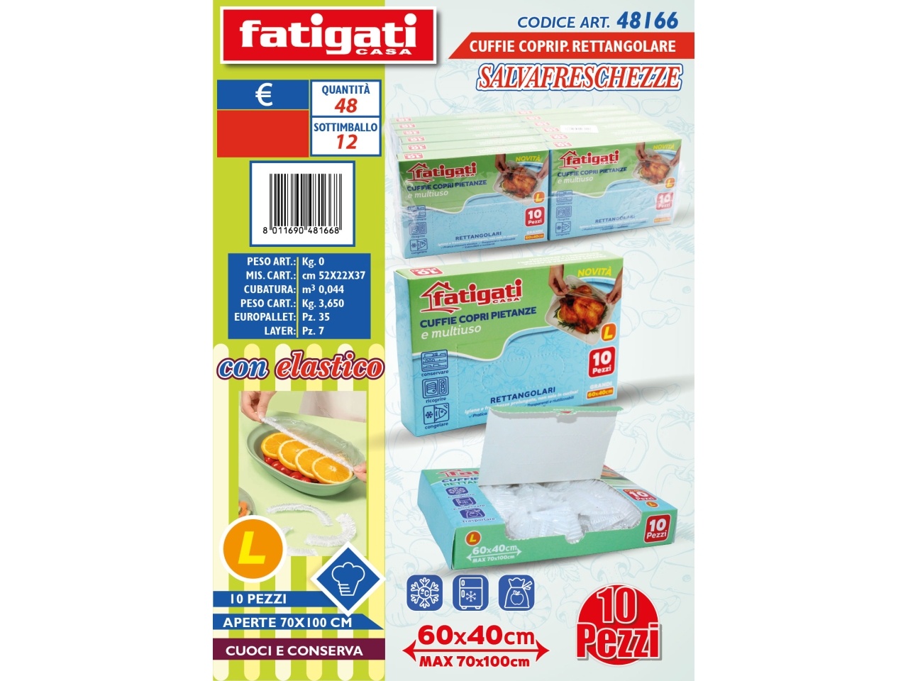 CUFFIE COPRI PIETANZE C/ELASTICO TRASP.10PZ 48166