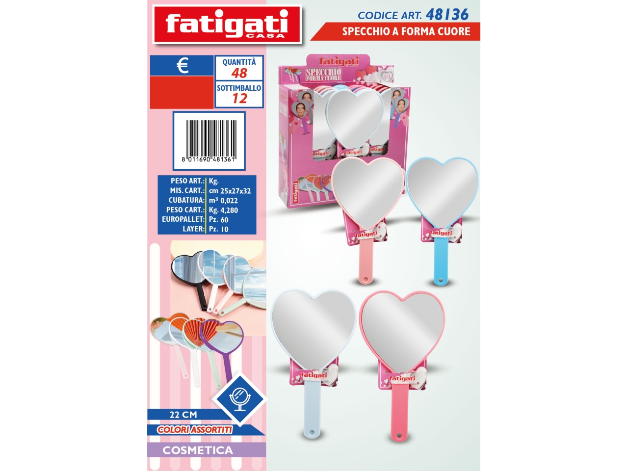 SPECCHIO A FORMA DI CUORE 22CM 48136