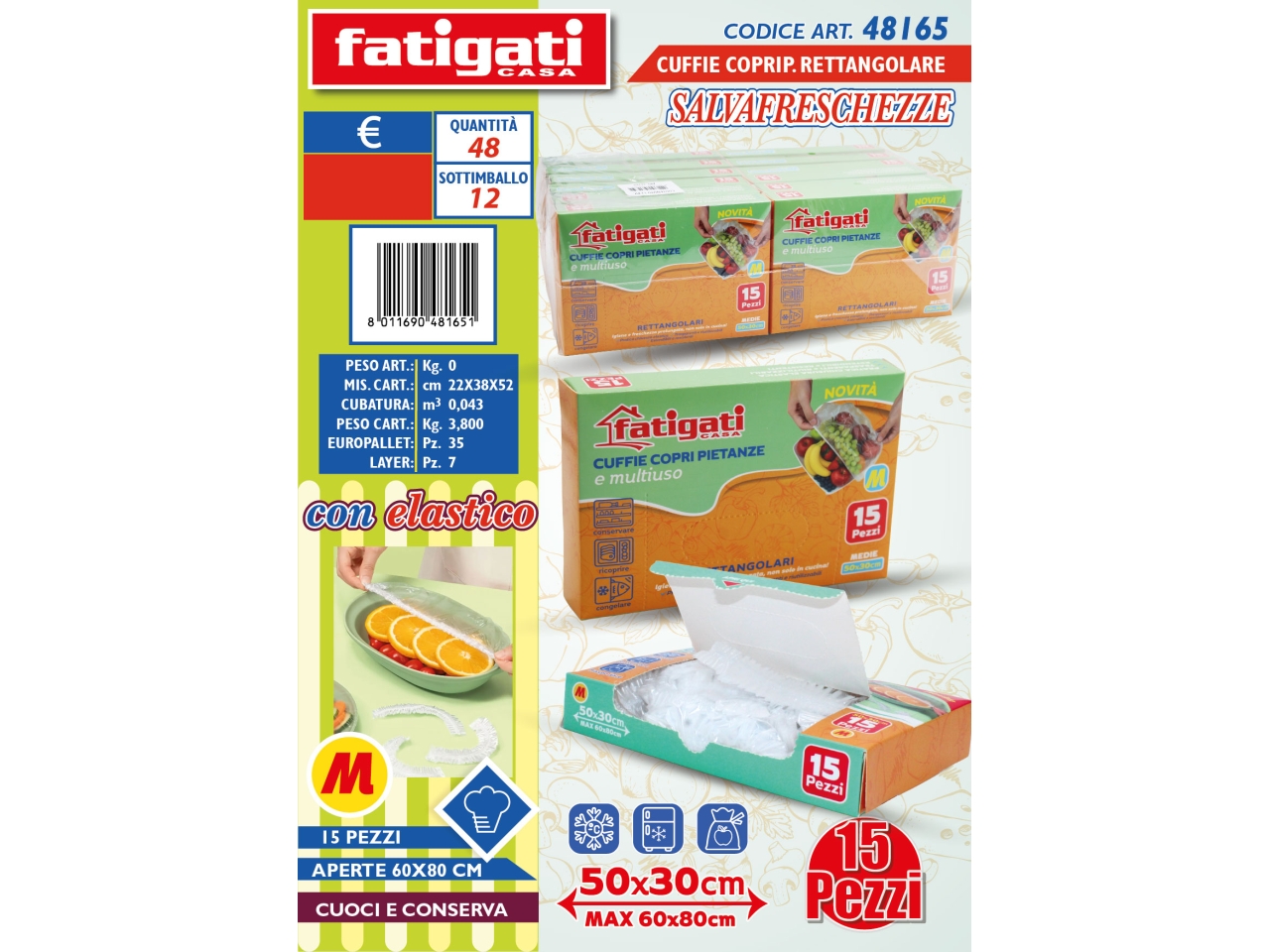 CUFFIE COPRI PIETANZE C/ELASTICO TRASP.15PZ 48165