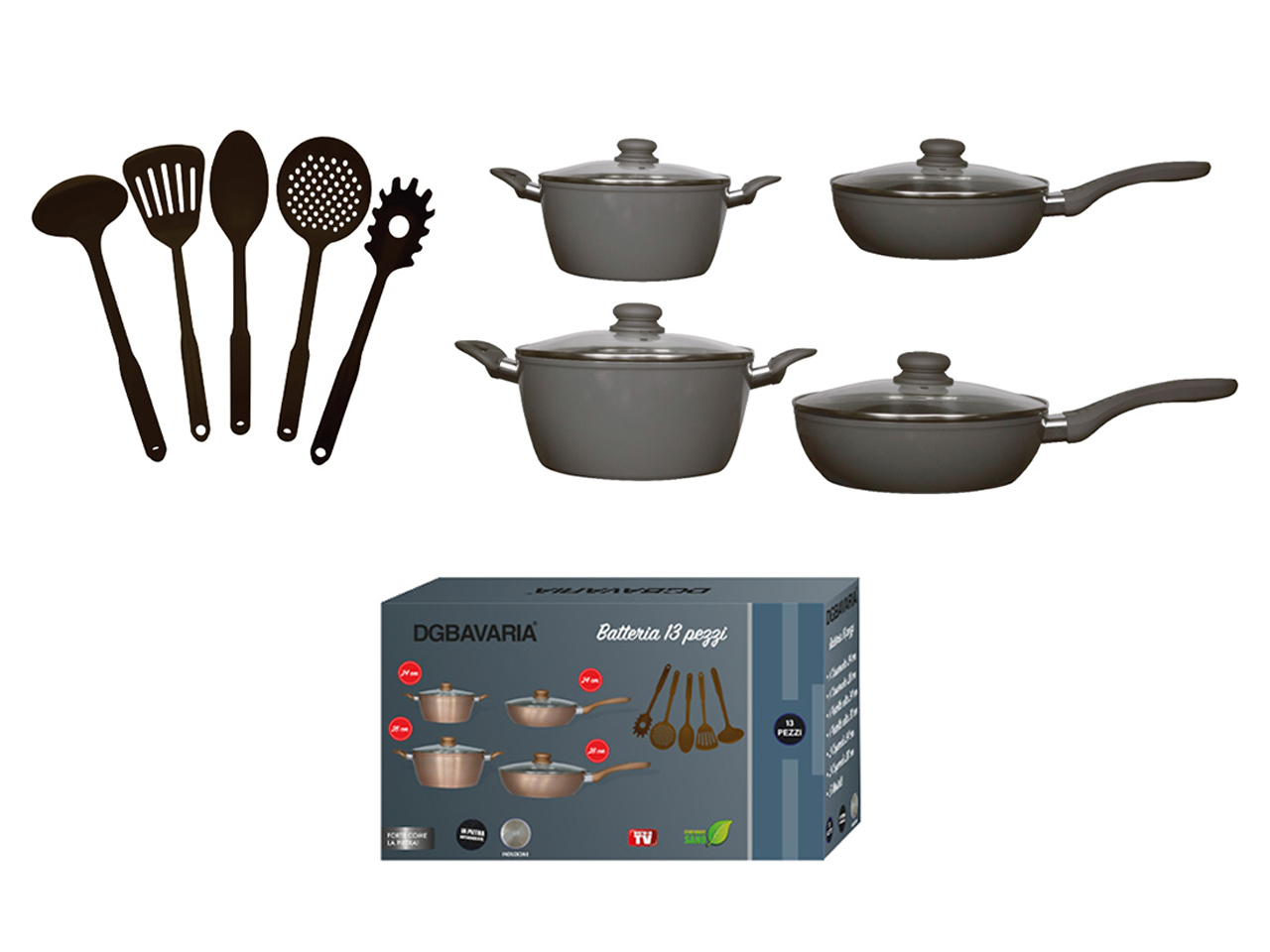 BATTERIA DI PENTOLE 13PZ INDUZ. TORTORA 255141 BATTERIA DI PENTOLE 13PZ INDUZ. TORTORA 255141