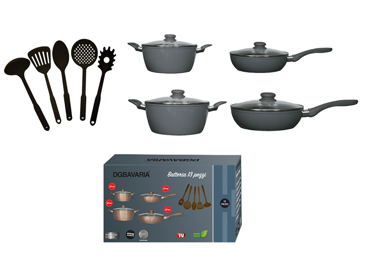 BATTERIA DI PENTOLE 13PZ INDUZ. GRIGIO SCURO255142 BATTERIA DI PENTOLE 13PZ INDUZ. GRIGIO SCURO255142