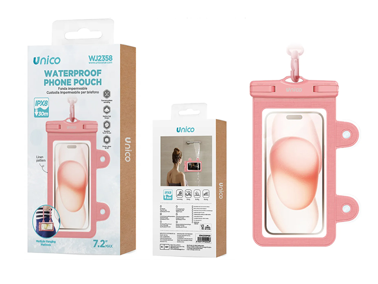 CUSTODIA IMPERMEABILE PER TELEFONO 2 IN 1, ROSA