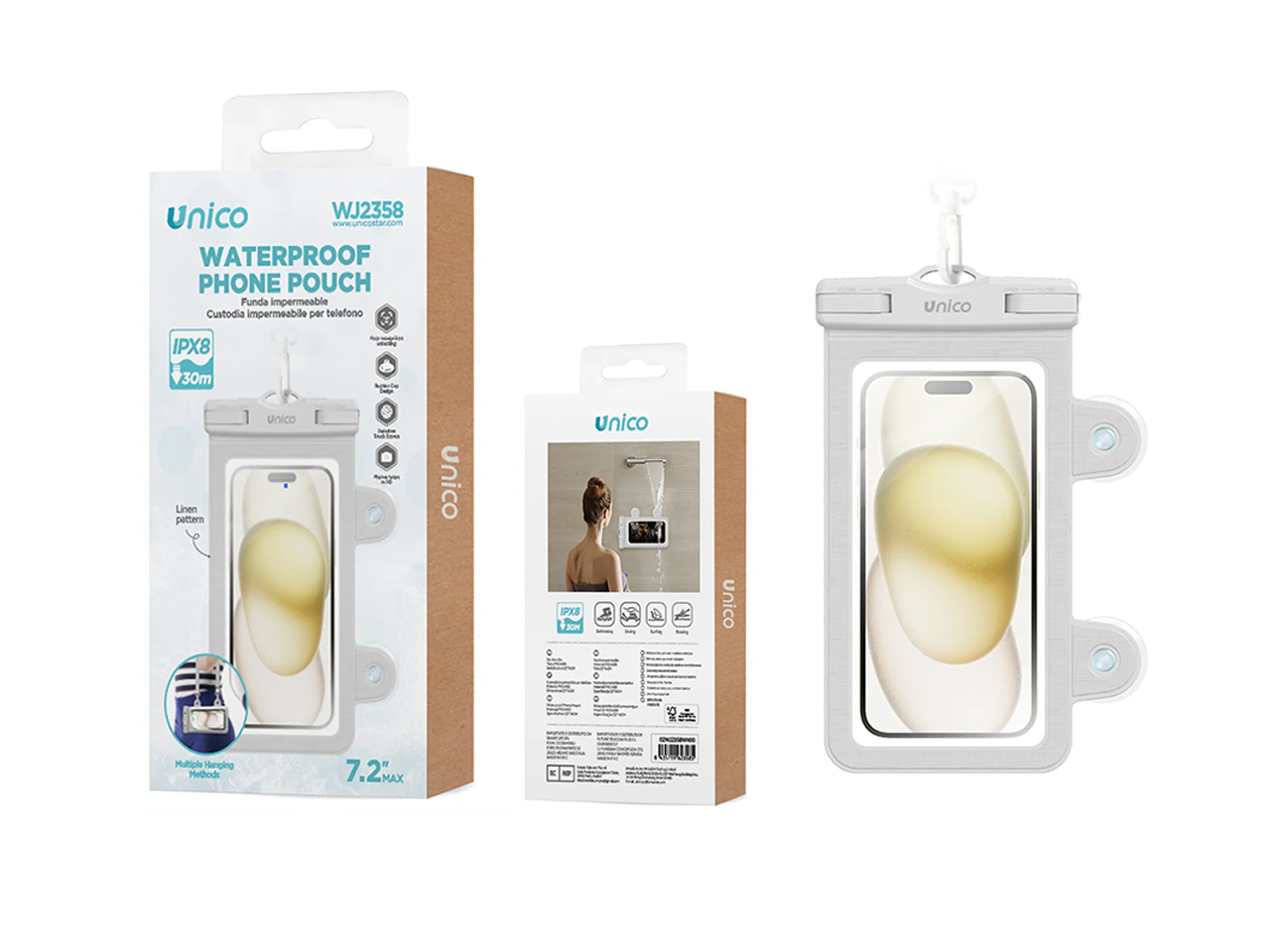 CUSTODIA IMPERMEABILE PER TELEFONO 2 IN 1, BIANCO CUSTODIA IMPERMEABILE PER TELEFONO 2 IN 1, BIANCO