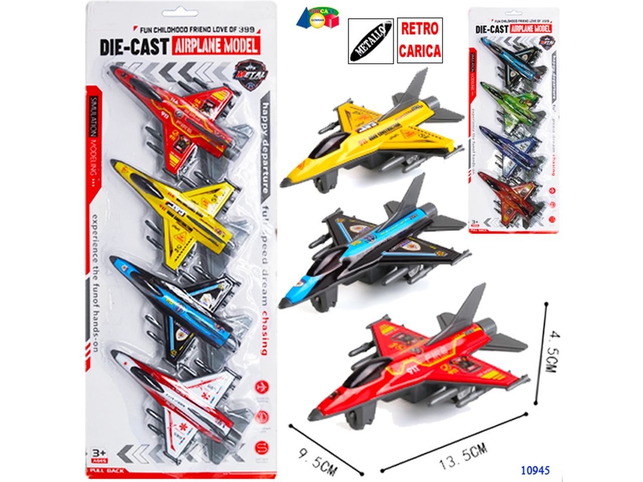 AEREI METALLO RETROCARICA SET 4 AEREI ASS. 10945 AEREI METALLO RETROCARICA SET 4 AEREI ASS. 10945