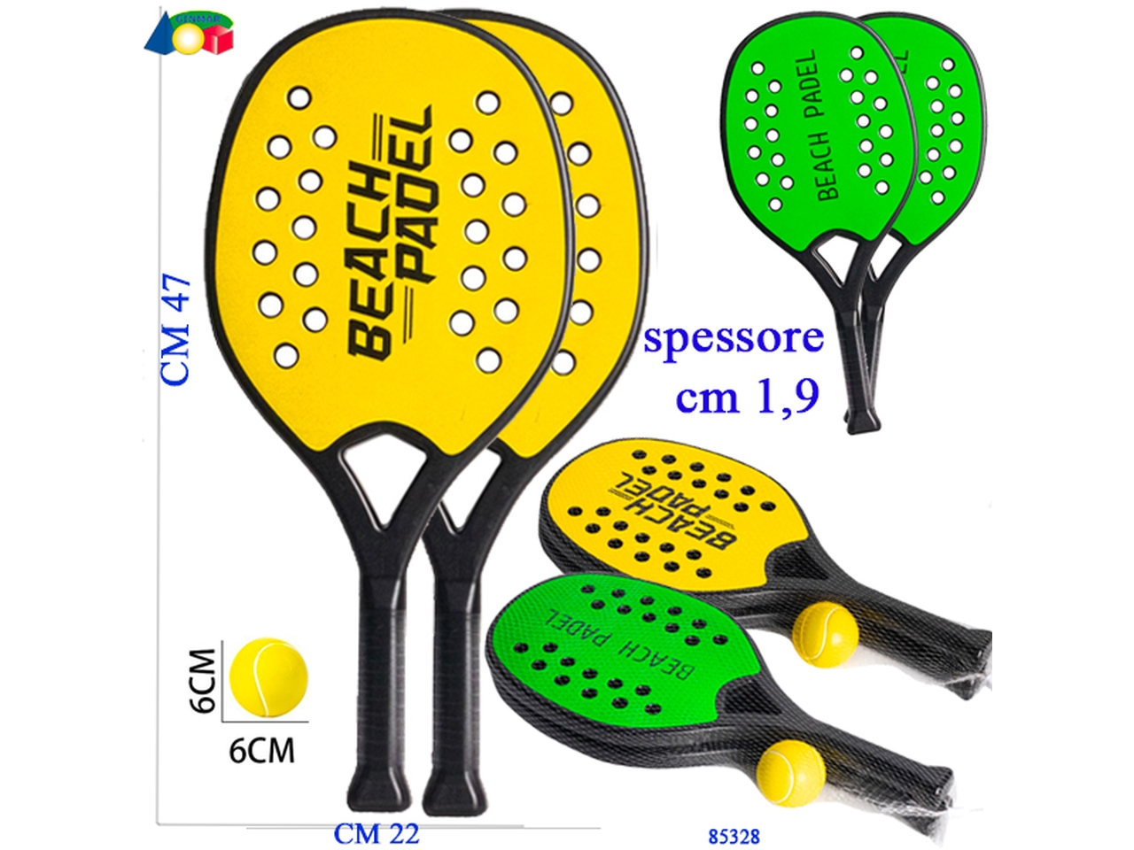 COPPIA RACCHETTONI PADEL C/FORI+PALLA ASS. 85328