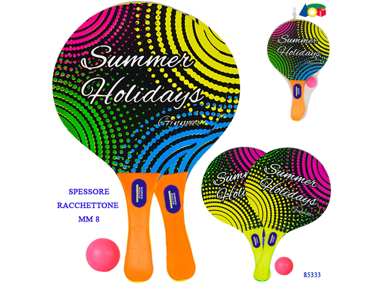 COPPIA RACCHETTONI DA SPIAGGIA C/PALLA ASS. 85333
