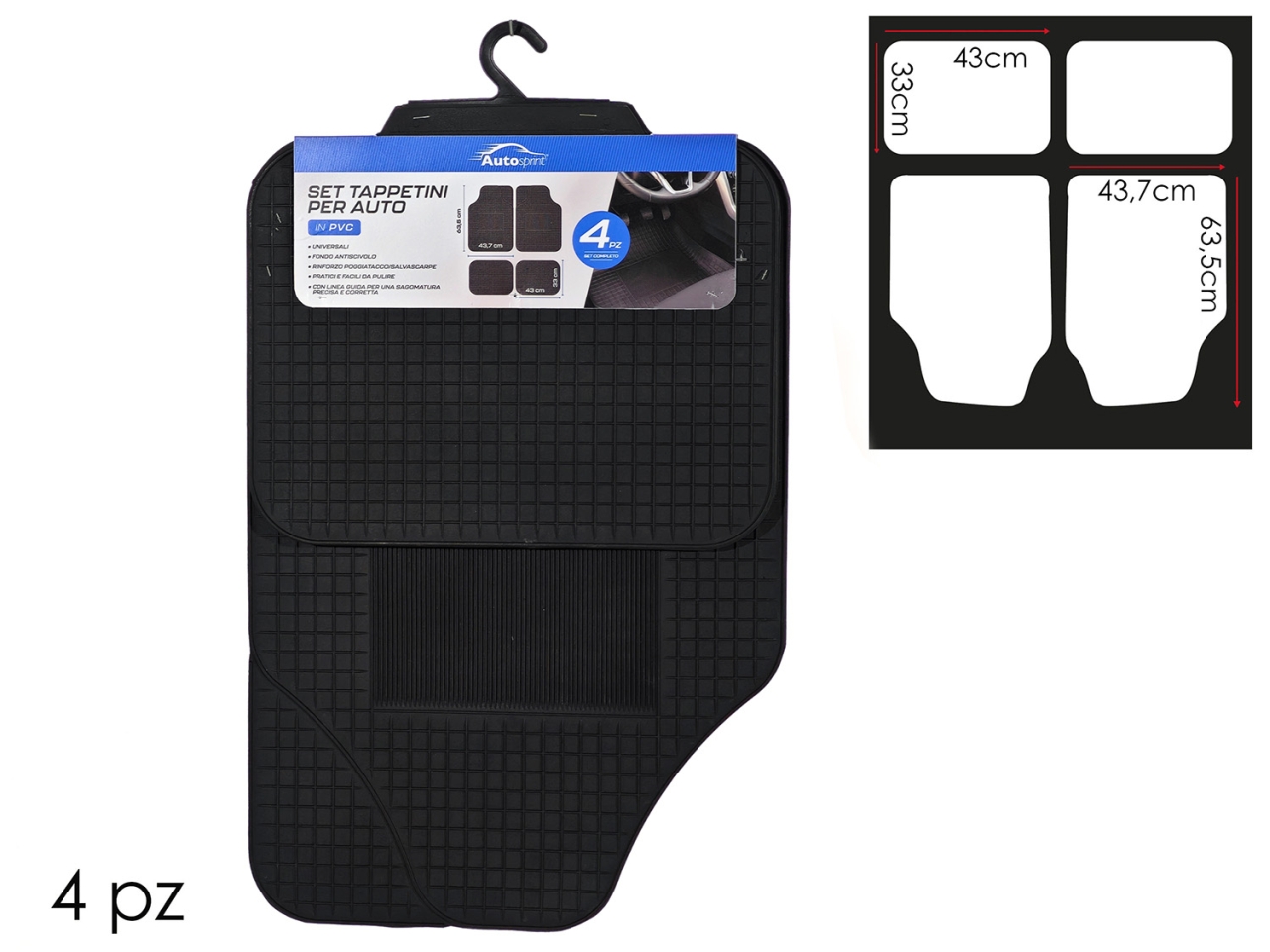 TAPPETINI AUTO IN PVC NERO SET DA 4 PZ 644815