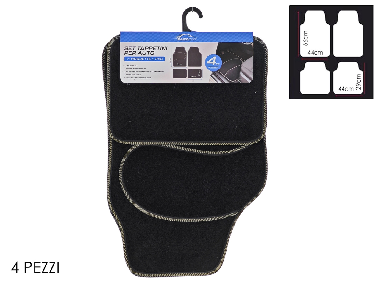 TAPPETINI AUTO NERO CON BORDO SET DA 4 PZ 644834