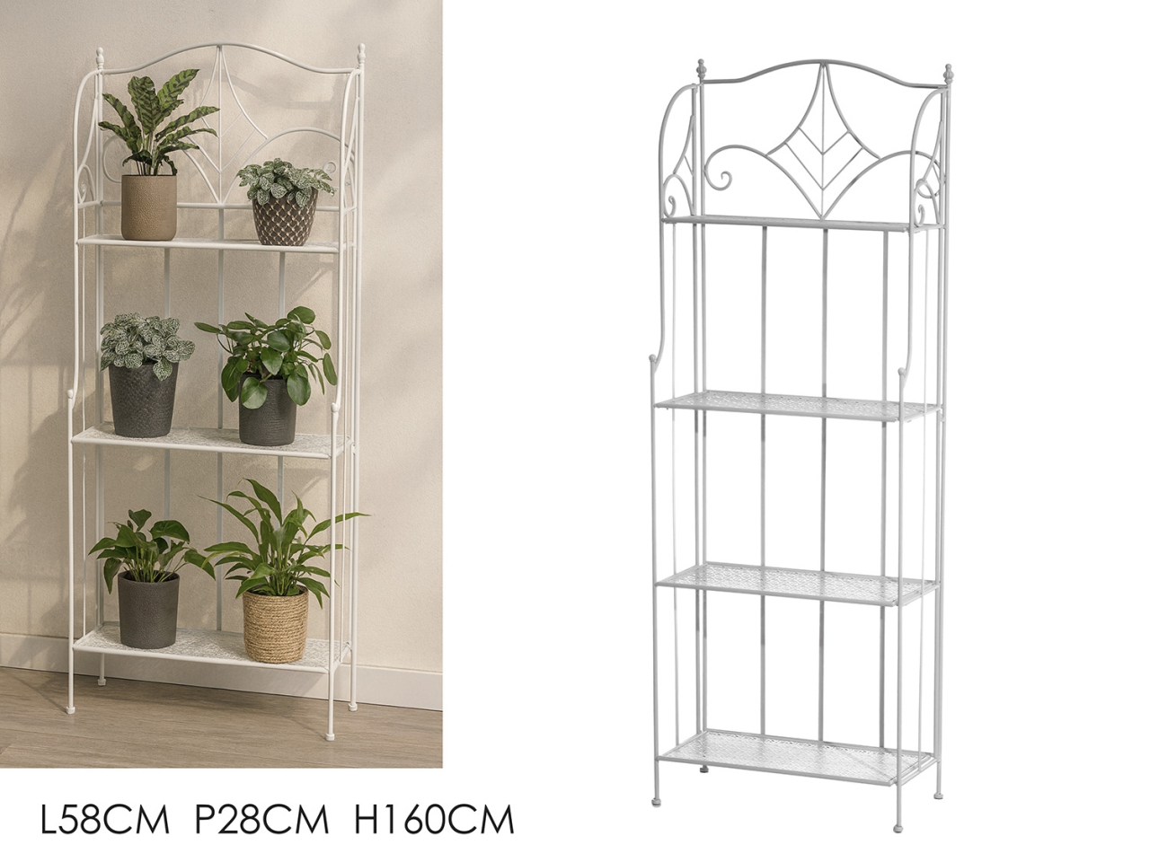 SCAFFALE CON 4 RIPIANI 58X28X160CM BIANCO 693163